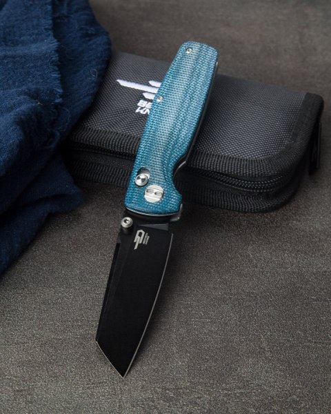 Nóż składany Bestech Slasher Blue Micarta, Black Stonewashed D2 (BG43C-2)