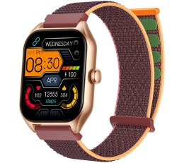 Smartwatch Rubicon RNCF03-2 Złoty+ Bordowo-Pomarańczowy Pasek Parciany