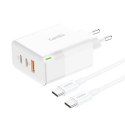 Ładowarka sieciowa Foneng GAN65 USB-A, 2x USB-C GaN 65W z kablem USB-C (biała)