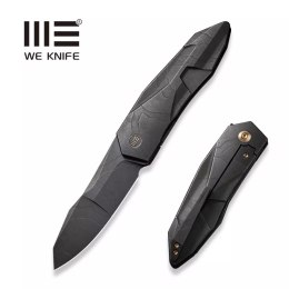 Nóż składany WE Knife Solid Black Stonewashed Etching Pattern Titanium, Black Stonewashed Etching CPM 20CV by Gustavo T. Cecchin