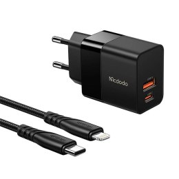 Ładowarka sieciowa Mcdodo CH-1952 USB + USB-C, 20W + kabel USB-C do Lightning (czarna)