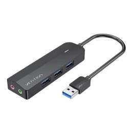 Hub USB 3.0 z 3 portam i kartą dźwiękową 2x TRS 3,5mm CHIBB 0,15m czarny