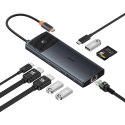 Adapter Hub 10w1 Baseus USB-C - 2xHDMI, 3xUSB-A, USB-C, RJ45, SD/TF, PD (czarny)