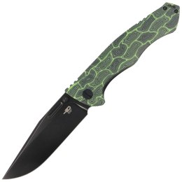 Nóż składany Bestech Keen II Black Green Damascus G10 / Titanium, Black Stonewashed CPM S35VN by Koens Craft (BT2301E)