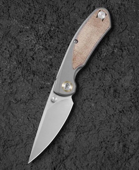 Nóż składany Bestech Lito Titanium / Natural Canvas Micarta, Satin M390 by Ostap Hel (BT2307B)