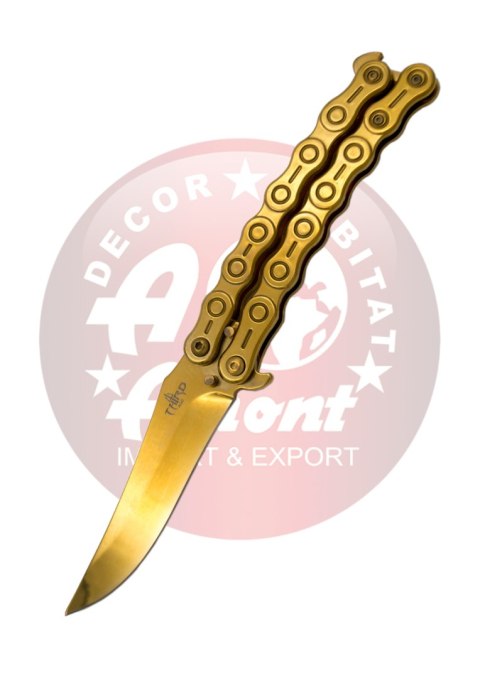 Nóż motylkowy Third Decor Habitat Balisong Chain Gold Titanium Stainless Steel, Gold Titanium 420 (K2819D)