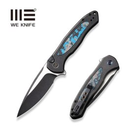 Nóż składany WE Knife Button Lock Kitefin LE No 078/157 Black Titanium/Arctic Storm Fat Carbon, Black Stonewashed/Satin CPM 20CV