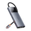 Hub 6w1 Baseus Metal Gleam 2 Series, USB-C do 2xUSB 3.0 +USB-C + HDMI + USB-C PD + Ethernet RJ45
