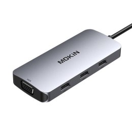 Adapter Hub MOKiN 7w1 USB C do 2x HDMI + 3x USB 2.0 + DP + VGA (srebrny)