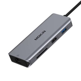 Stacja dokująca MOKiN 9w1 USB-C do 2x USB 3.0 + USB 2.0 + 2x HDMI + SD/TF + RJ45 + PD (srebrny)