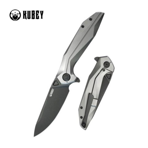 Nóż składany Kubey Nova Grey Titanium, Black Stonewashed 14C28N (KB235E)