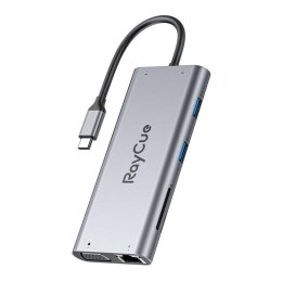 Hub 11w1 RayCue USB-C do 2x USB-A 2.0 480Mbps + 3x USB-A 3.2 5Gbps + SD/TF 3.0 + HDMI 4K30Hz + VGA 1080p + RJ45 + PD 3.0 100W (s