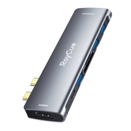 Hub 7w2 RayCue 2x USB-C do Thunderbolt 3 + 3x USB-A 3.0 5Gbps + SD/TF 3.0 + HDMI 4K60Hz (szary)