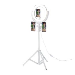 Selfie stick/statyw Remax z uchwytem na telefon i lampą LED (biały)