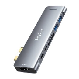 Hub 7w2 RayCue USB-C do 2x USB-A 3.0 5Gbps + SD/TF 3.0 + USB-C+ HDMI 4K30Hz (szary)