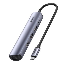 Hub / Adapter Ugreen Revodok CM418 USB-C do 2x USB, HDMI 4K 30 Hz, RJ45 1Gbps, PD 100W (szary)