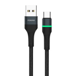 Kabel USB do USB-C Foneng X79, LED, Nylonowy oplot, 66W, 1m (czarny)