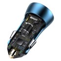 Ładowarka samochodowa Baseus Golden Contactor Pro, 2x USB, 40W (niebieska)