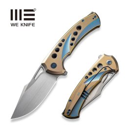 Nóż składany We Knife Swiftfin Golden/Blue Titanium, Hand Rubbed Satin CPM 20CV (WE23051-4)