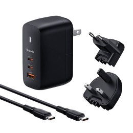 Ładowarka sieciowa Mcdodo CH-8442 UK/US/EU, 2x USB-C + USB-A, kabel USB-C 2m, 65W (czarna)