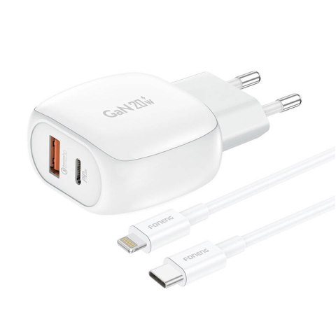 Ładowarka sieciowa Foneng EU41 USB-C+USB-A 20W + kabel USB-C - Lightning (biała)