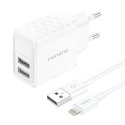 Ładowarka sieciowa Foneng EU53 20W 2xUSB-A, 2,4A (Biała) + kabel USB-A doLightning