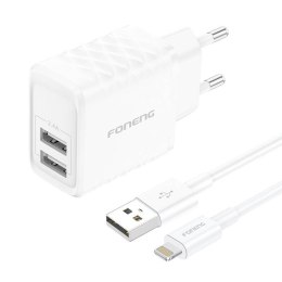 Ładowarka sieciowa Foneng EU53 2xUSB-A, 2,4A (Biała) + kabel USB-A doLightning