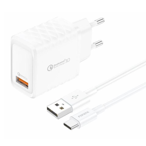 Ładowarka sieciowa Foneng EU54 USB-A, 3A (Biała) + kabel USB-A do USB-C