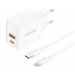 Ładowarka sieciowa Foneng EU56 1xUSB-A, 1xUSB-C, 20W (Biała) + kabel USB-A do Lightning