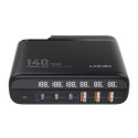 Ładowarka sieciowa z wyświetlaczem 140W LDNIO A6140C 3x USB-A + 3x USB-C, US/UK/EU (czarna)