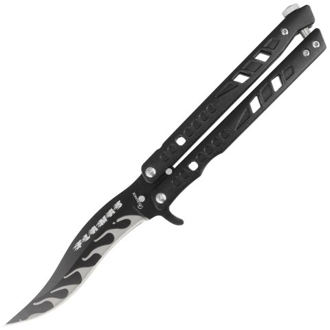 Nóż motylek Albainox Flamas Black Aluminium, Black Blade, 230 mm