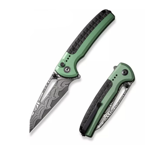 Nóż składany Civivi Sentinel Strike Green Aluminium / Black FRN, Damascus (C22025B-DS1)