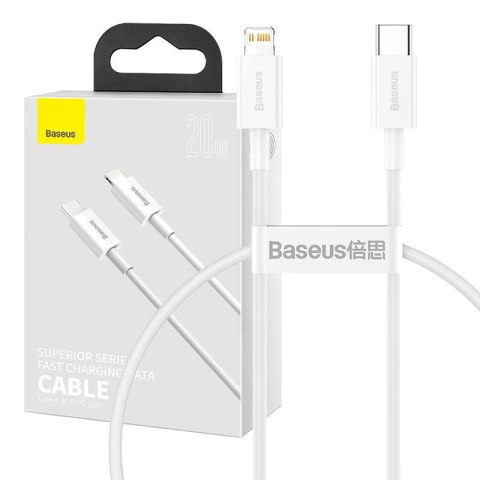 Kabel USB-C do Lightning Baseus Superior Series, 20W, PD, 0.25m (biały)