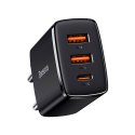 Ładowarka sieciowa Baseus Compact Quick Charger, 2xUSB, USB-C, PD, 3A, 30W (czarna)