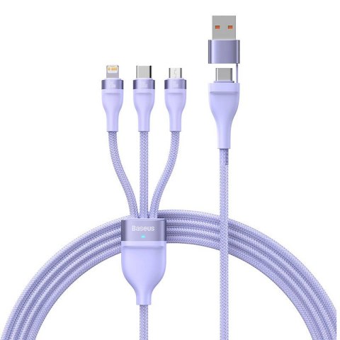 Kabel USB 3w1 Baseus Flash Series 2, USB-C + micro USB + Lightning, 100W, 1.2m (fioletowy)