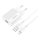 Ładowarka sieciowa VFAN E01, 1x USB, 2.4A + kabel Lightning (biała)