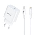 Ładowarka sieciowa VFAN E04, USB-C, 20W, QC 3.0 + kabel Lightning (biała)