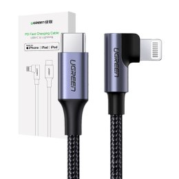 Kabel Lightning do USB-C 2.0 kątowy UGREEN US305, 3A, 1.5m (czarny)