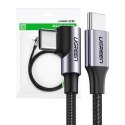 Kabel USB-C do USB-C, kątowy UGREEN US255 QC 3.0 PD 3A 60W 1m (czarny)