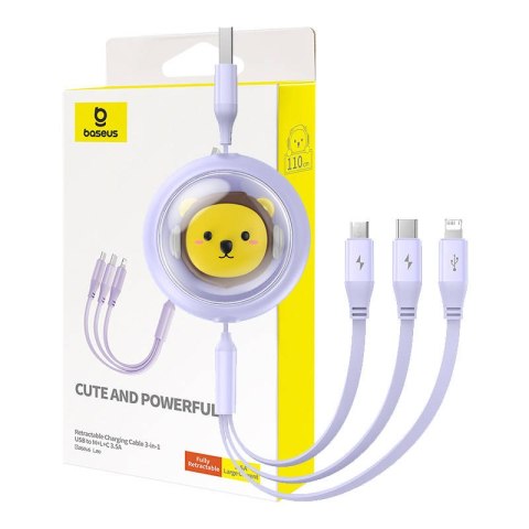 Kabel ładowania 3w1 Baseus USB do USB-C, USB-M, Lightning 3,5A, 1,1m (fioletowy)