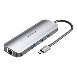 Stacja dokująca z USB-C do HDMI, 3x USB3.0, RJ45, SD, TF, PD 0,15m Vention TOKHB (szary)