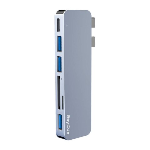 Hub 6w2 RayCue 2x USB-C do Thunderbolt 3 + 3x USB-A 3.0 5Gbps + SD/TF 2.0 (szary)