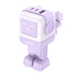 Ładowarka sieciowa Ugreen Nexode RG (Robot GaN), 2x USB-C + USB, 65W (fioletowa)