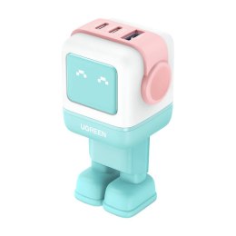 Ładowarka sieciowa Ugreen Nexode RG (Robot GaN), 2x USB-C + USB, 65W (różowo - niebieska)