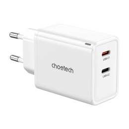 Ładowarka sieciowa Choetech PD6013, GaN, 2x USB-C, PD65W (biała)