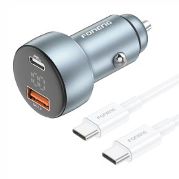 Ładowarka samochodowa Foneng C18 1xUSB-A, 1xUSB-C 2,4A 48W (szara) + kabel USB-C do USB-C