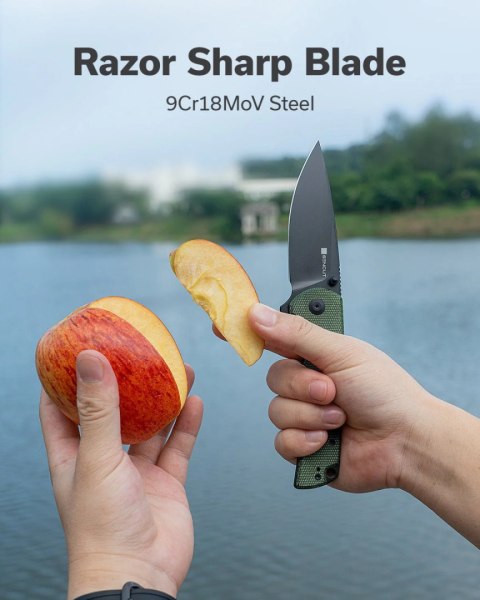Nóż składany Sencut Praktisk Green Canvas Micarta, Black 9Cr18MoV (S24019-3)