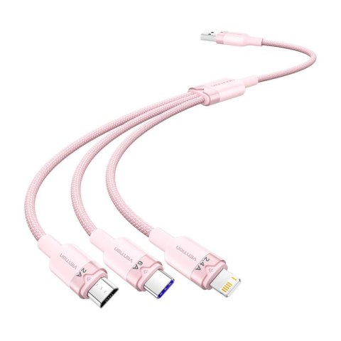 Kabel USB 2.0 A do 3w1 6A Vention CTRPG 1.5M (różowy)