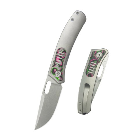 Nóż składany Kubey KB Knives Common Thread Gray Titanium/Watermelon Sugar Camocarbon, Stonewashed M390 by Justin Lundquist (KB37