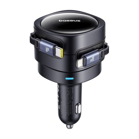 Ładowarka samochodowa Baseus Enjoyment Max z kablami USB-C+Lightning 60W Czarny